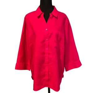 Chico's No Iron Linen Blend 3/4 Sleeve Button Front Shirt Women Size 2.5